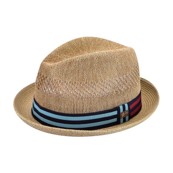 Bailey Berle Men's Straw Fedora Crochet Toyo Beige Tan Hat Size Large NEW - Picture 1 of 9